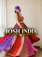 Navratri Multicolor Bandhani Print Chaniya Choli with Mirror Work Blouse Garba