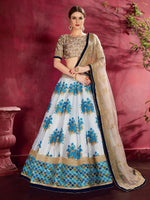 Sky Blue Floral Lehenga with Gold Embroidered Blouse & Net Dupatta