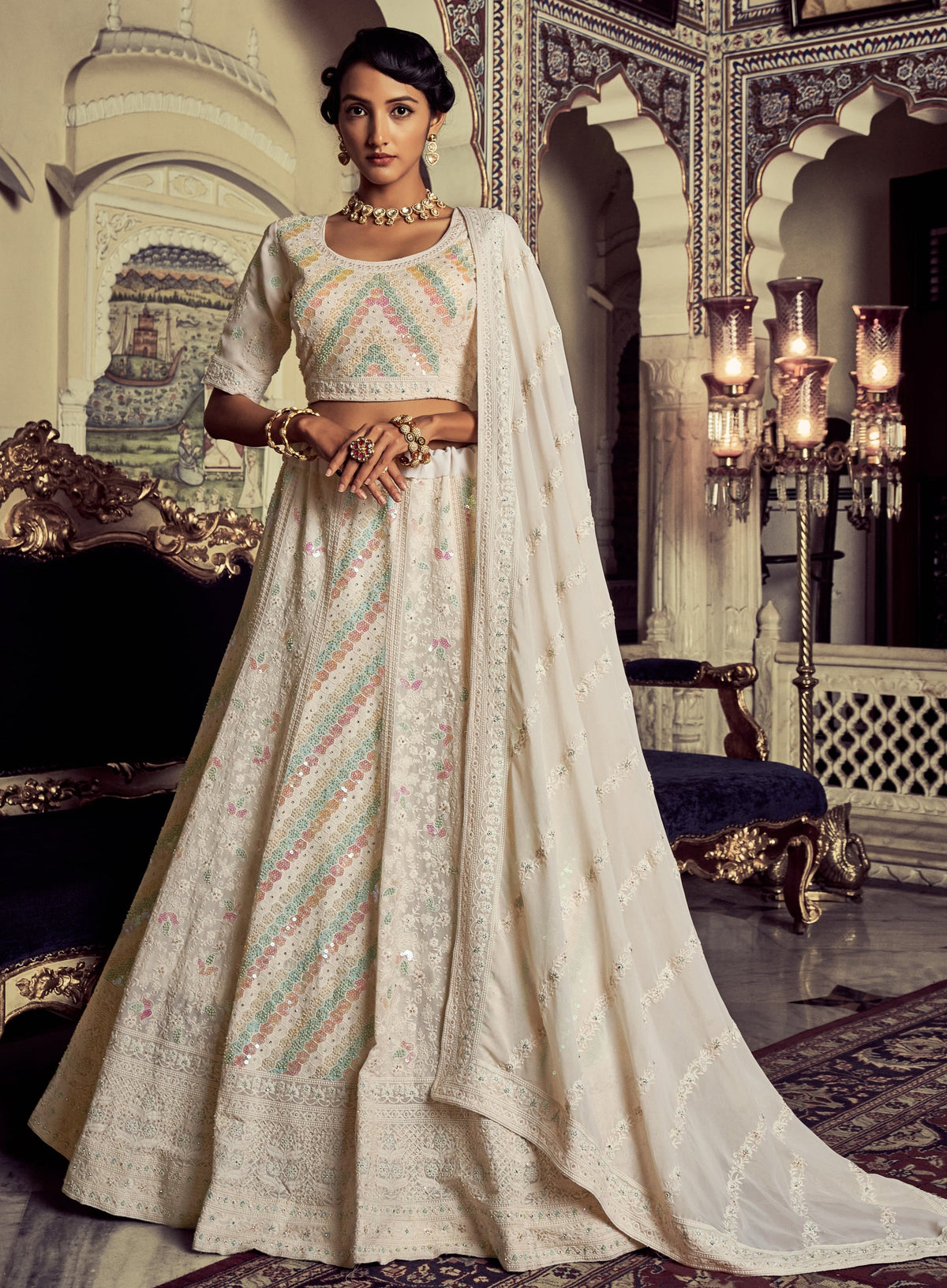 Buy Most Trending Designer White Color Lehenga Choli For Bridal Look - Joshindia