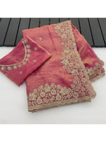 Graceful Pink Organza Satin Silk Saree