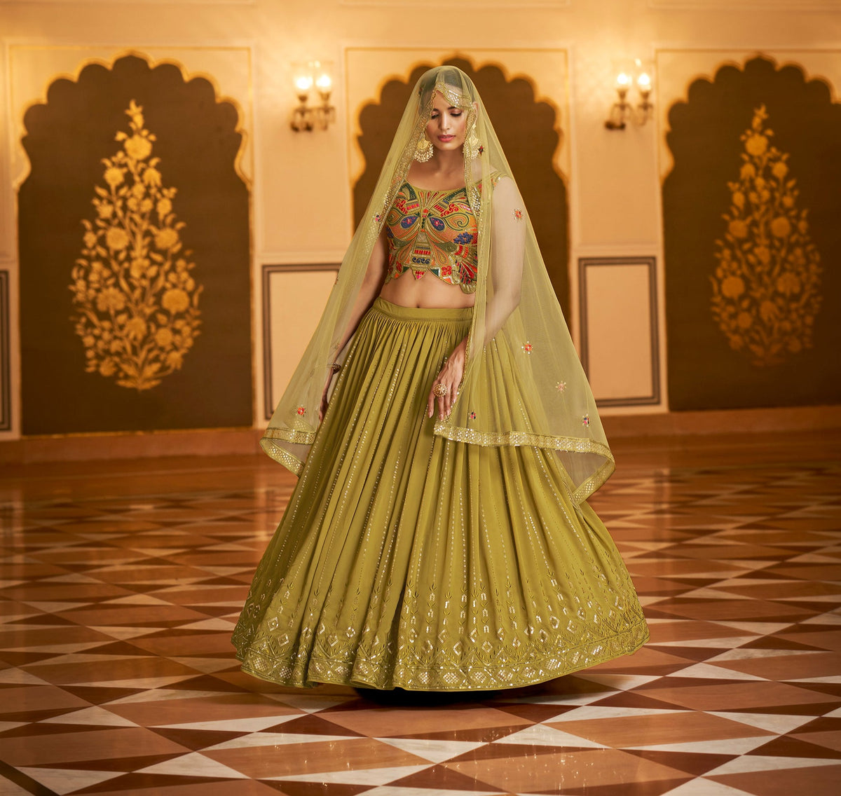 Buy Mustard Lehenga Designs Online at Best Prices - Joshindia