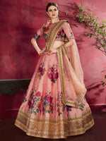 Peach Floral Printed Lehenga with Designer Blouse
