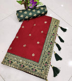 Designer Red Color Vichitra silk saree - Joshindia