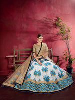 Sky Blue Floral Lehenga with Gold Embroidered Blouse & Net Dupatta