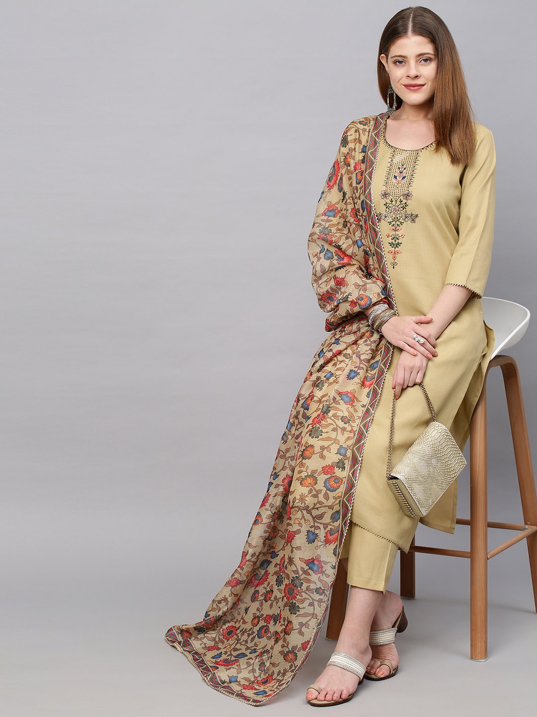 Buy Women's Chiku Color Cotton Kurti With Pant - Joshindia
