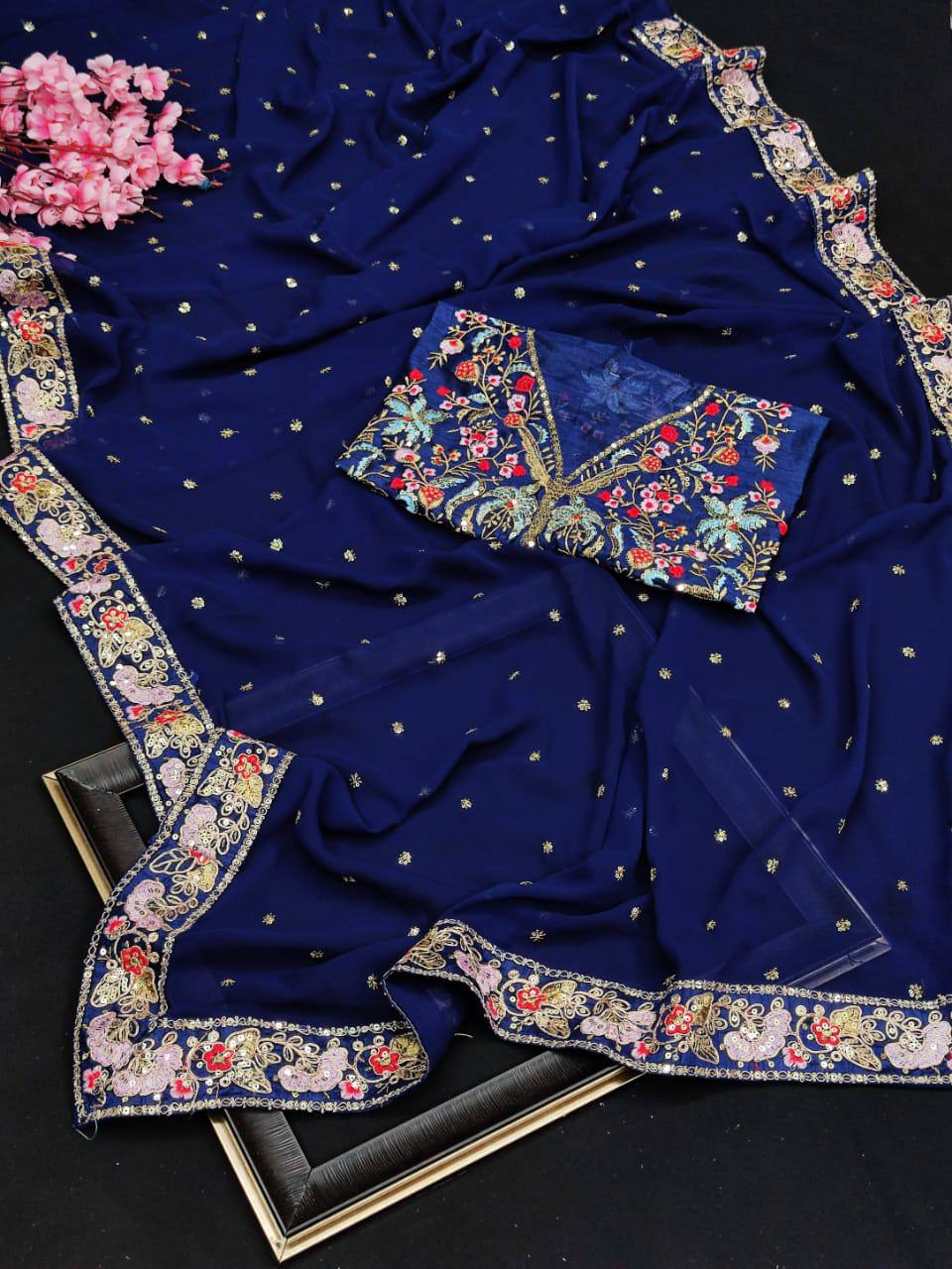 Buy Trendy Navy Blue Saree Online in India - Joshindia