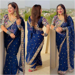 Buy Trendy Navy Blue Saree Online in India - Joshindia