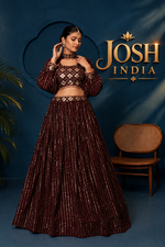 Black Georgette Lehenga Choli Sequins Zari Work Choker Sleeves Semi Stitched