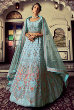 Buy Beautiful Heavy Designer Turquoise Color Lehenga Choli For Reception Look - Joshindia