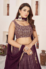 Wine Festive Sequins Embroidered Lehenga Set - Joshindia