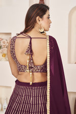 Wine Festive Sequins Embroidered Lehenga Set - Joshindia
