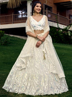 White breezy lehenga crafted with thread embroidery work - Joshindia