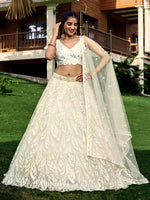 White breezy lehenga crafted with thread embroidery work - Joshindia