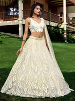 White breezy lehenga crafted with thread embroidery work - Joshindia