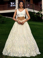 White breezy lehenga crafted with thread embroidery work - Joshindia