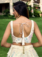 White breezy lehenga crafted with thread embroidery work - Joshindia