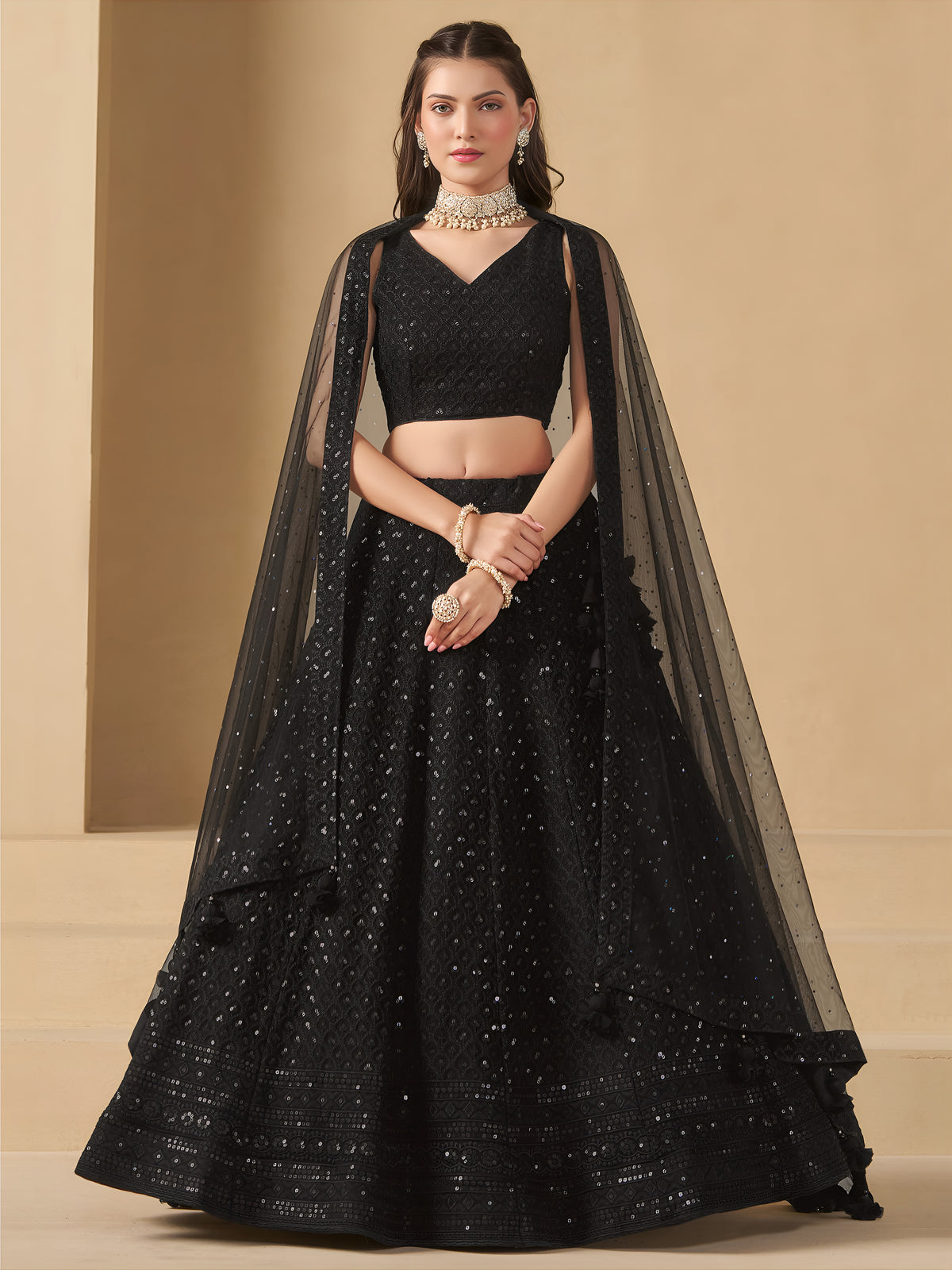 Black Color Designer Georgette Embroidery Lehenga Choli