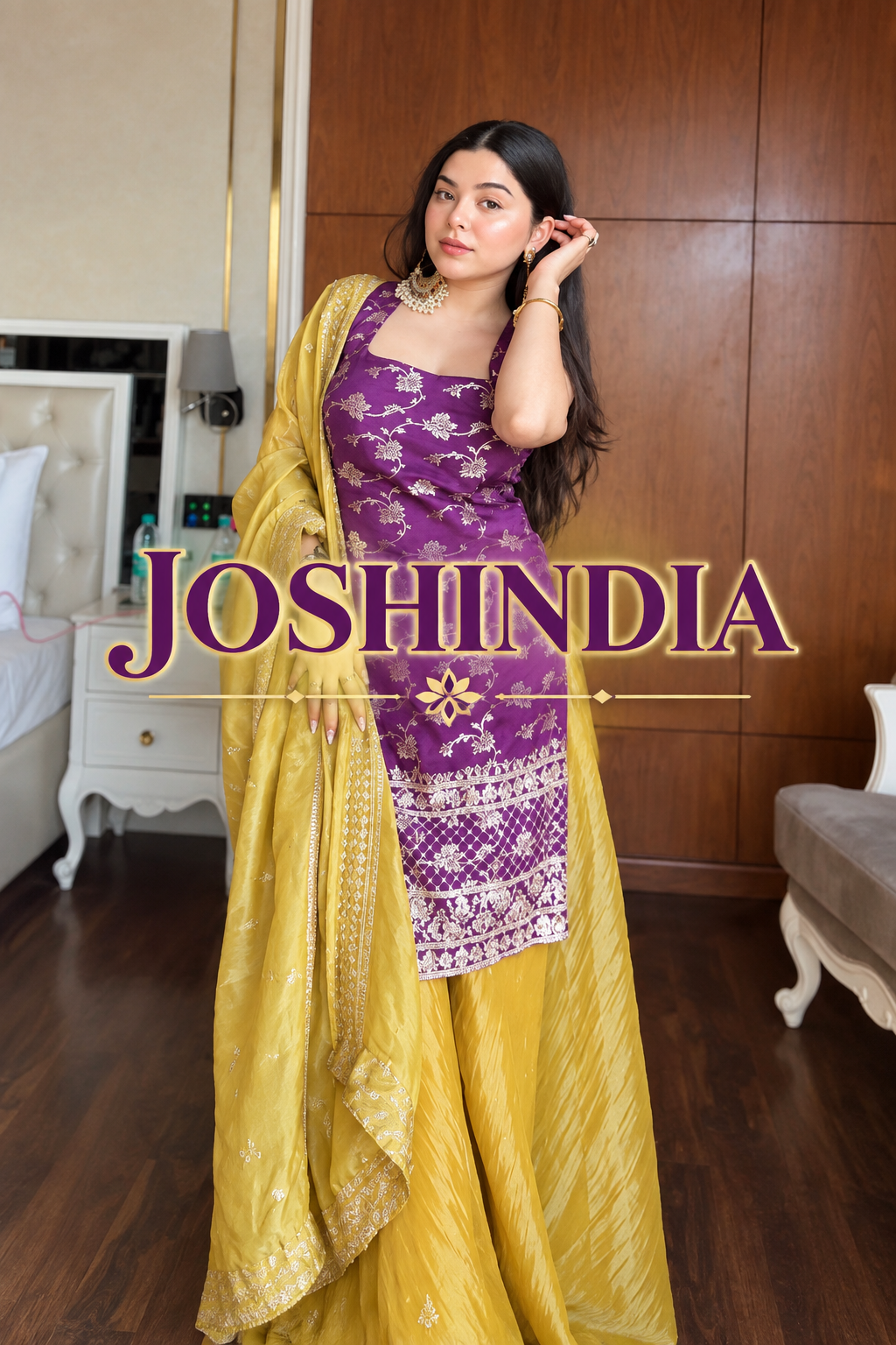 Purple Embroidered Kurti Sharara Suit Set with Dupatta for Women Wedding Wear