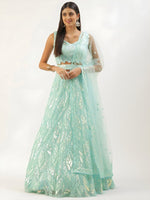Light Blue Sequins Embroidered Lehenga Choli with Net Dupatta