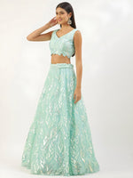 Light Blue Sequins Embroidered Lehenga Choli with Net Dupatta