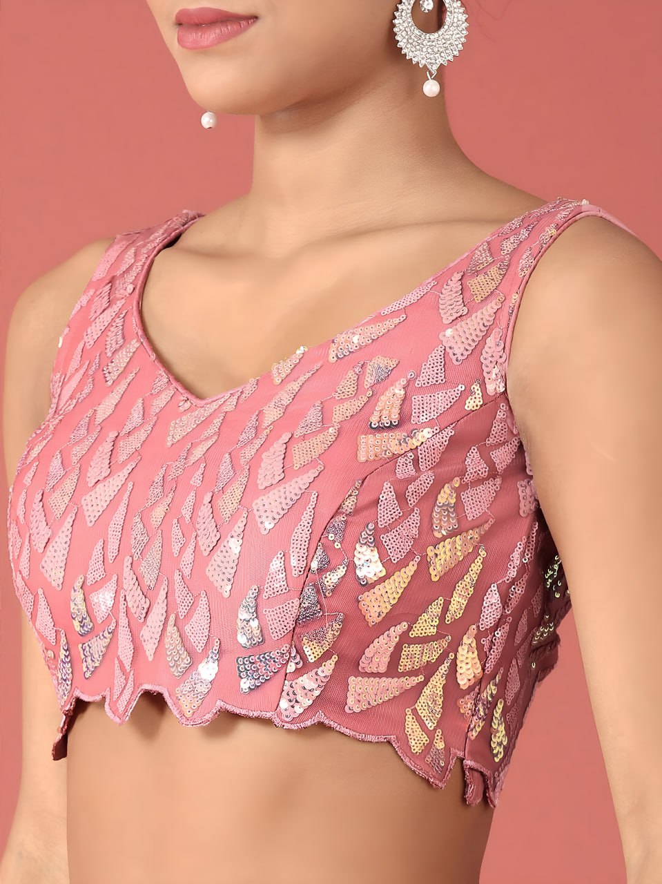 Light Pink Sequins Designer Embroidered Lehenga Choli with Net Dupatta