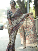 Semi Modal Silk Ajrakh Print Saree & Designer Blouse