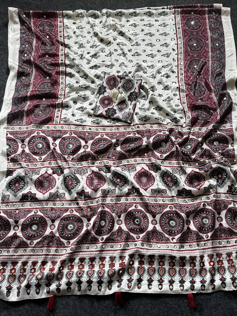 Semi Modal Silk Ajrakh Print Saree & Designer Blouse