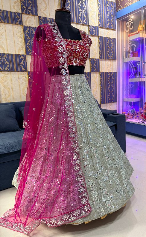 Pink & White Bollywood Style Lehenga Choli Faux Georgette Sequins Embroidery Party Wear Lehenga