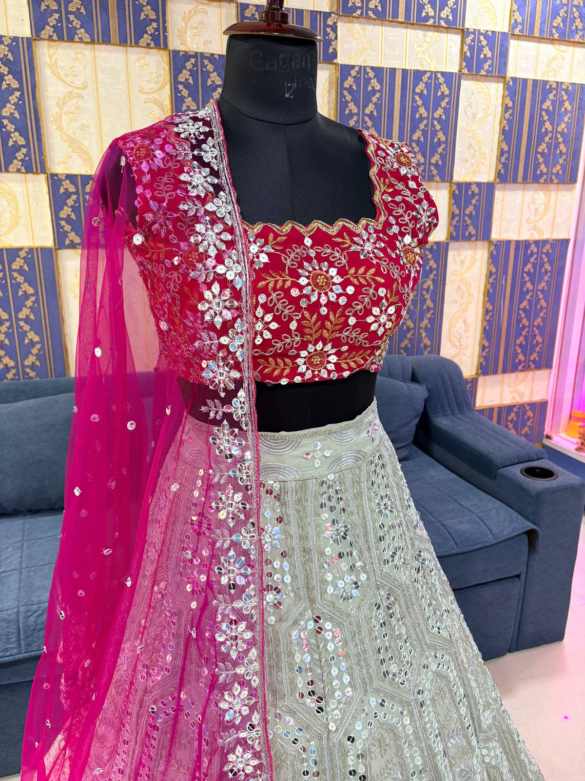 Pink & White Bollywood Style Lehenga Choli Faux Georgette Sequins Embroidery Party Wear Lehenga