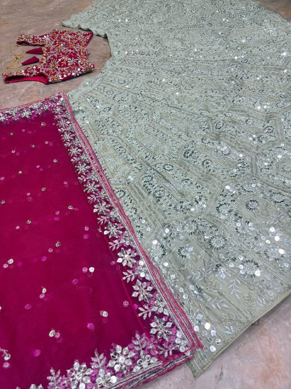 Pink & White Bollywood Style Lehenga Choli Faux Georgette Sequins Embroidery Party Wear Lehenga
