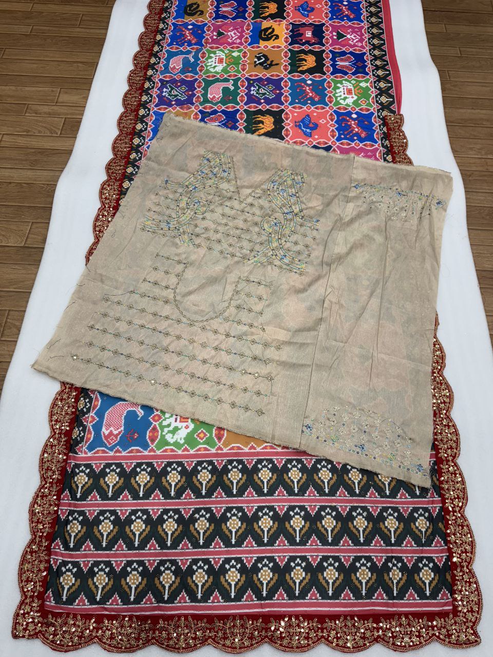 Digital Print Patola Georgette Party Wear Saree with Swarovski & 5mm Sequins Work