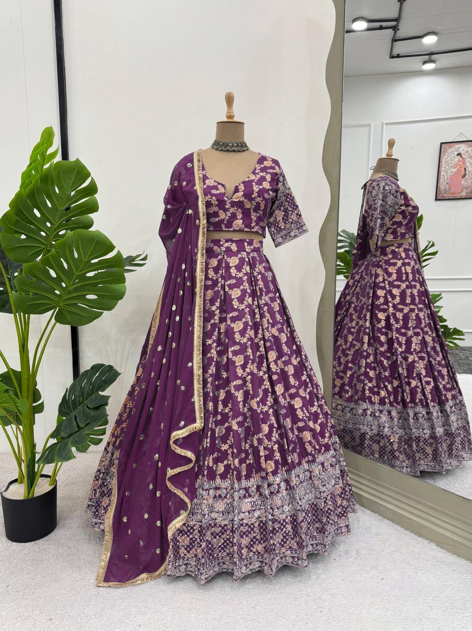 Purple Jacquard Designer Lehenga Choli for Women