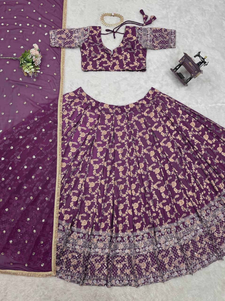 Purple Jacquard Designer Lehenga Choli for Women