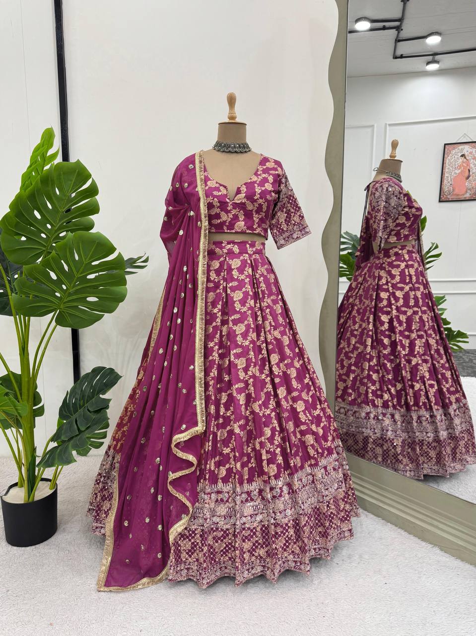 Jacquard Designer Embroidery Lehenga Choli for Women