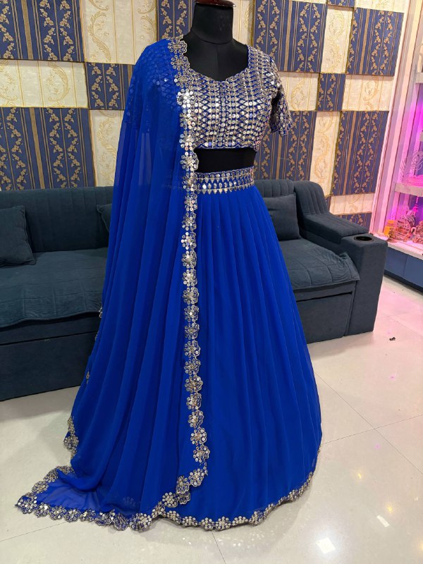 Blue Fox Georgette Lehenga Choli with Sequins Work Designer Party Wear Lehenga