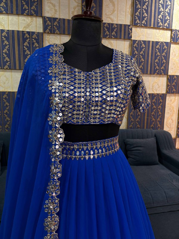 Blue Fox Georgette Lehenga Choli with Sequins Work Designer Party Wear Lehenga