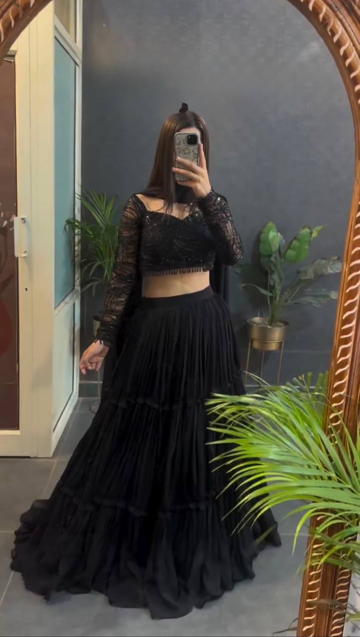 Black Designer Georgette Lehenga Choli for Women