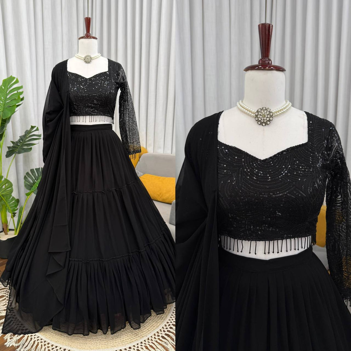 Black Designer Georgette Lehenga Choli for Women