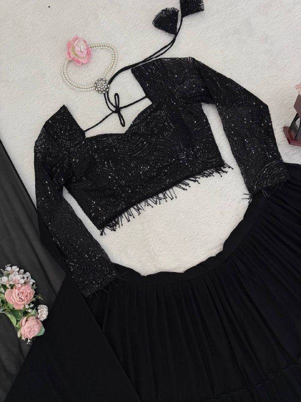 Black Designer Georgette Lehenga Choli for Women