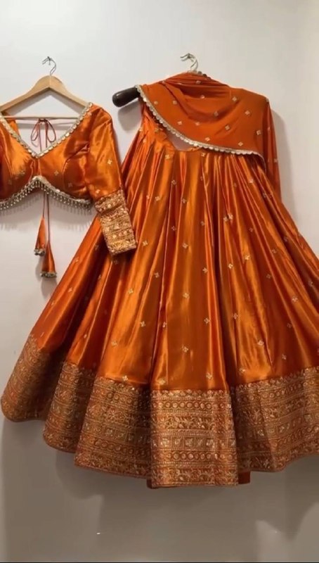 Orange Designer Embroidery Wedding Wear Lehenga Choli for Women