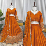 Orange Designer Embroidery Wedding Wear Lehenga Choli for Women