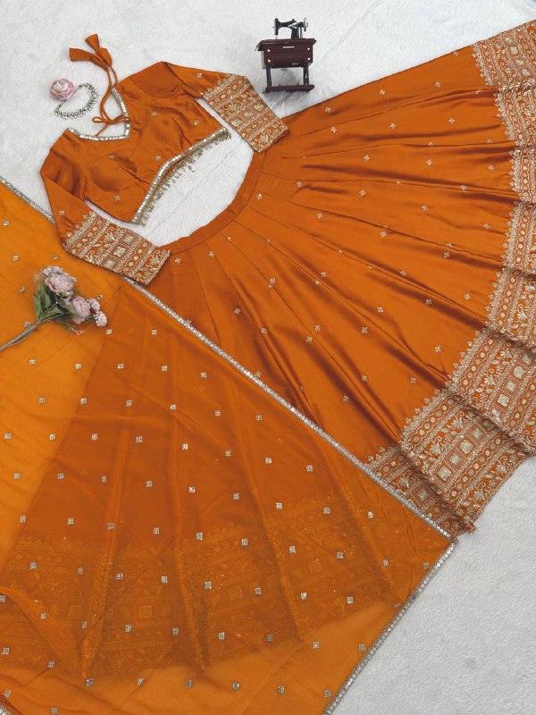 Orange Designer Embroidery Wedding Wear Lehenga Choli for Women