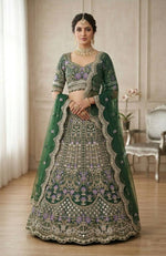 Elegant Green Mono Satin Silk Lehenga Choli with Coding Sequins Cut Work