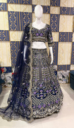 Designer Blue Mono Satin Silk Lehenga Choli with Coding Sequins Cut Work