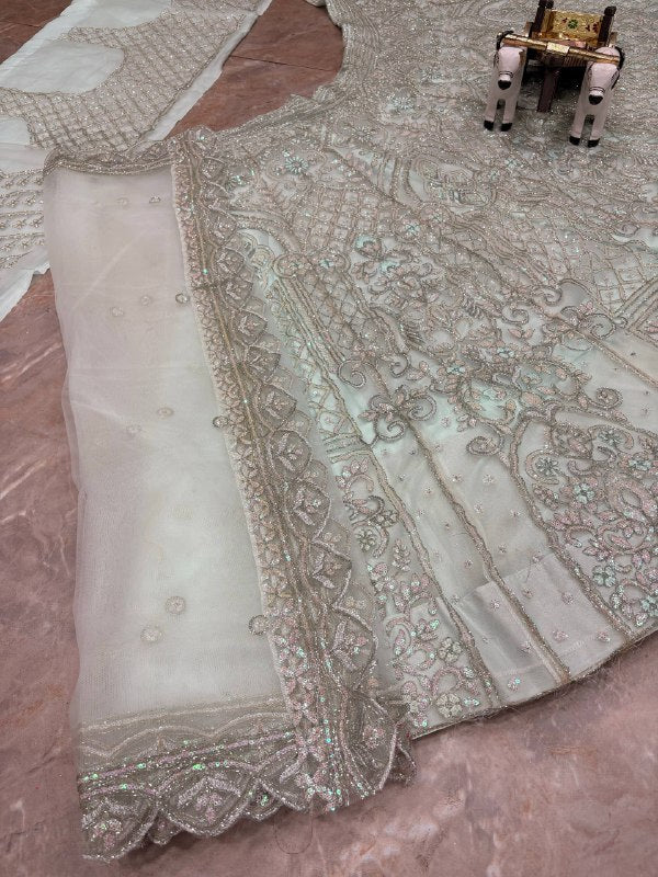 White Designer Butterfly Net Lehenga Choli