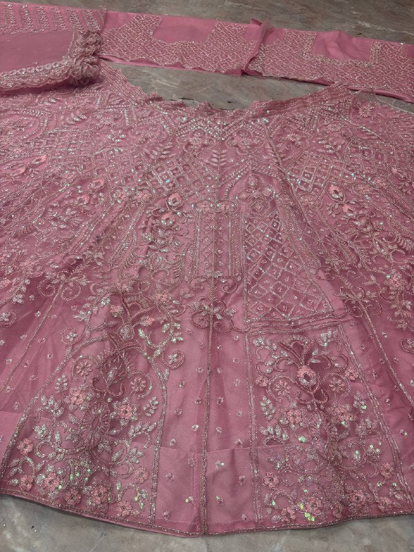 Light Pink Designer Butterfly Net Lehenga Choli
