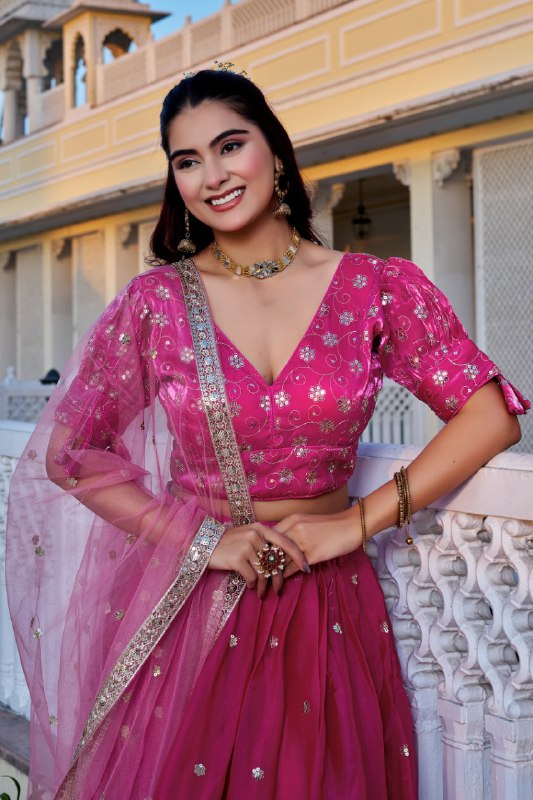 Pink Lehenga Choli Set with Heavy EmbroideryDesigner Festive & Wedding Wear