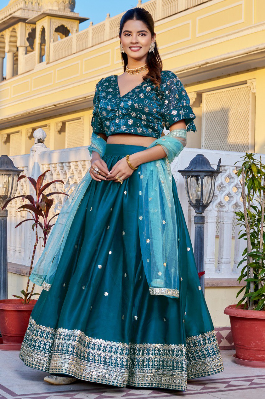 Rama Blue Color Lehenga Choli Set Elegant Festive & Wedding Wear
