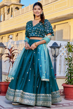 Rama Blue Color Lehenga Choli Set Elegant Festive & Wedding Wear