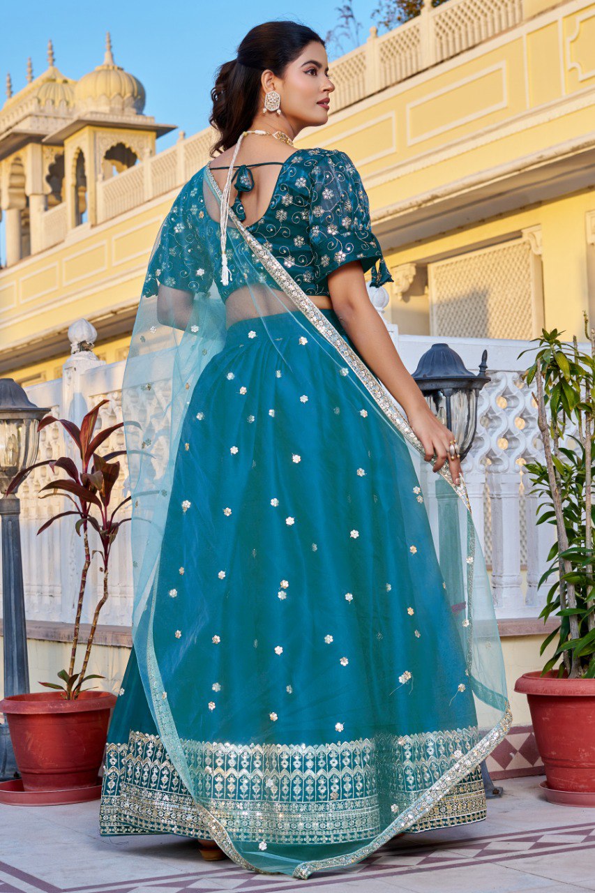 Rama Blue Color Lehenga Choli Set Elegant Festive & Wedding Wear
